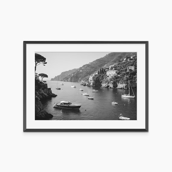 Black and White Coastal Cove Sailboats and Yachts Photo Poster