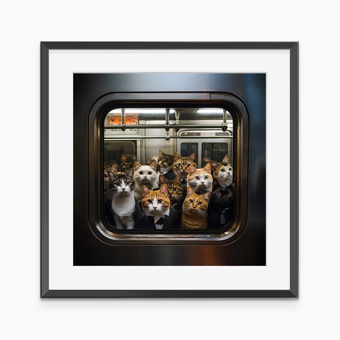 Cute Funny Cats Looking Out Subway Train Window Photography Poster