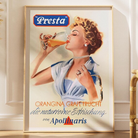 Vintage Citrus Drink Poster Retro Beverage Bar Cart Advertisement Print