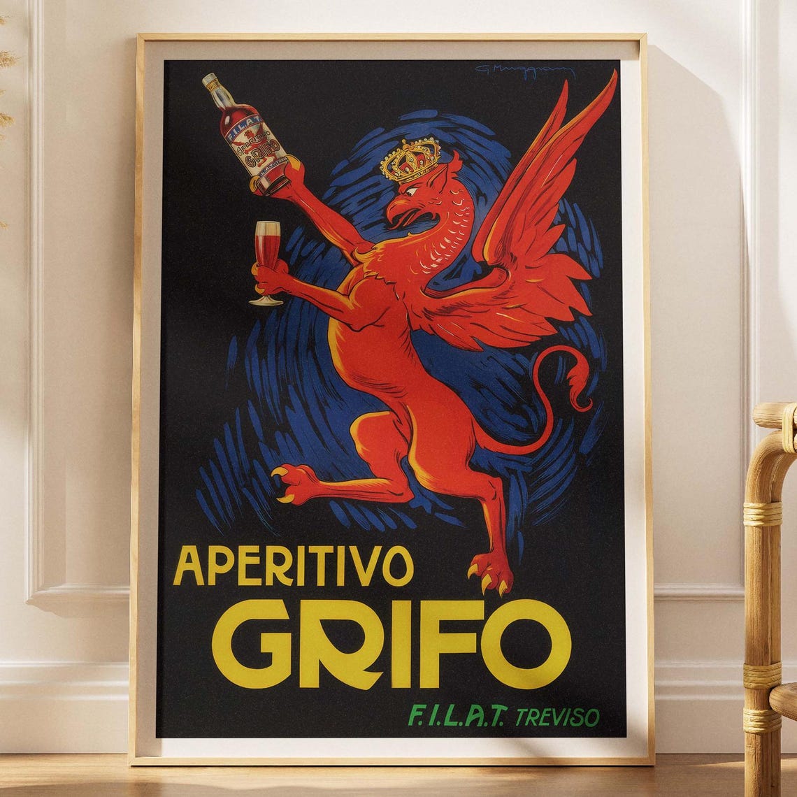 Aperitivo Grifo Italian Griffin Pouring Drink Vintage Ad Poster