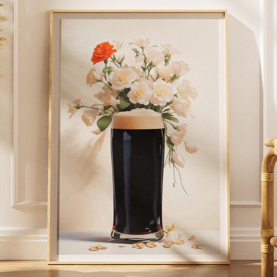 Floral Print Stout Dark Beer Brewery Decor Poster