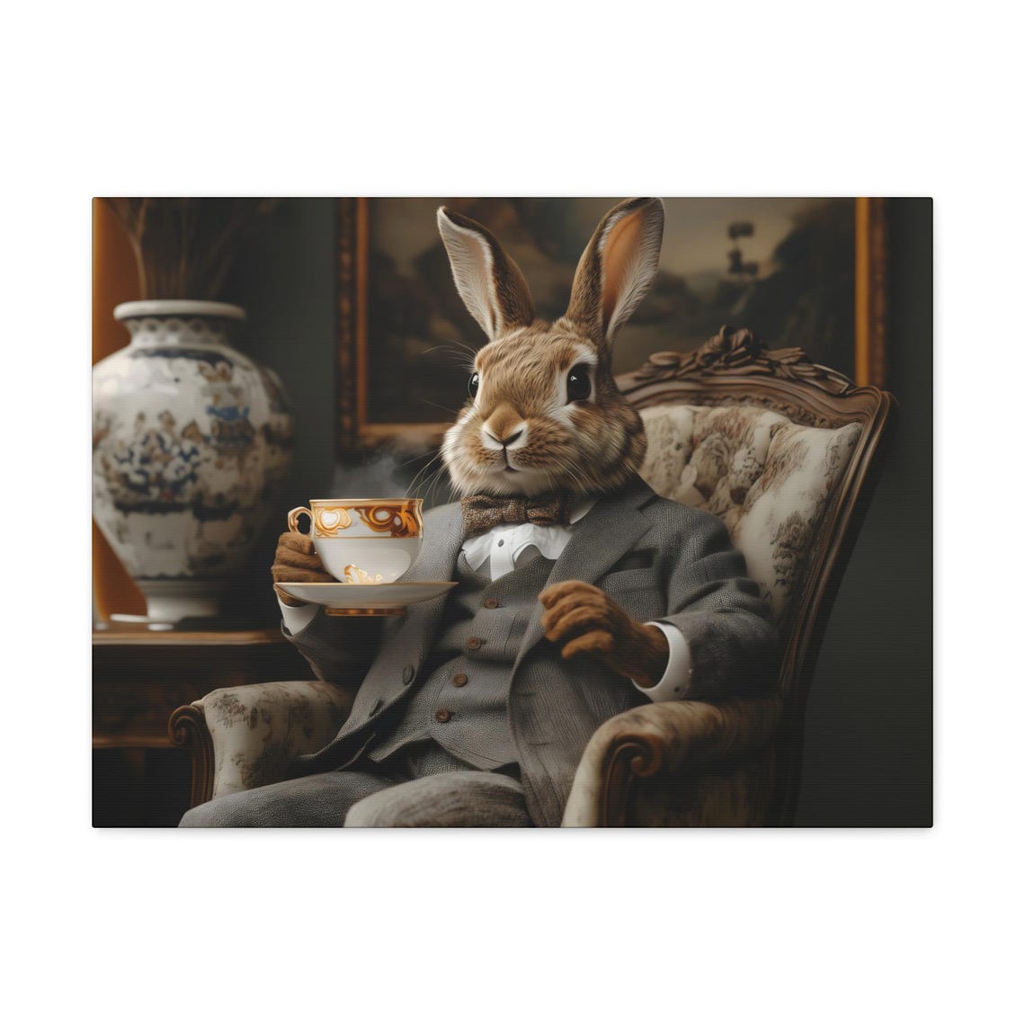 Gentleman Rabbit in Suit Drinking Tea Funny Victorian Poster - Image 2