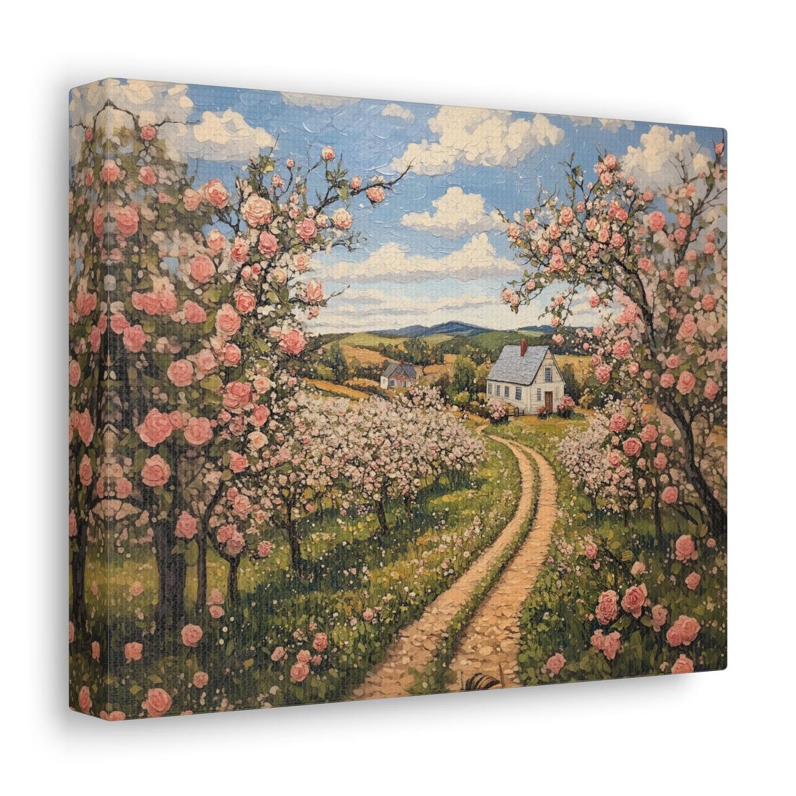 Blossoming Orchard Pink Blooms Rolling Hillside Farmhouse Print - Image 2