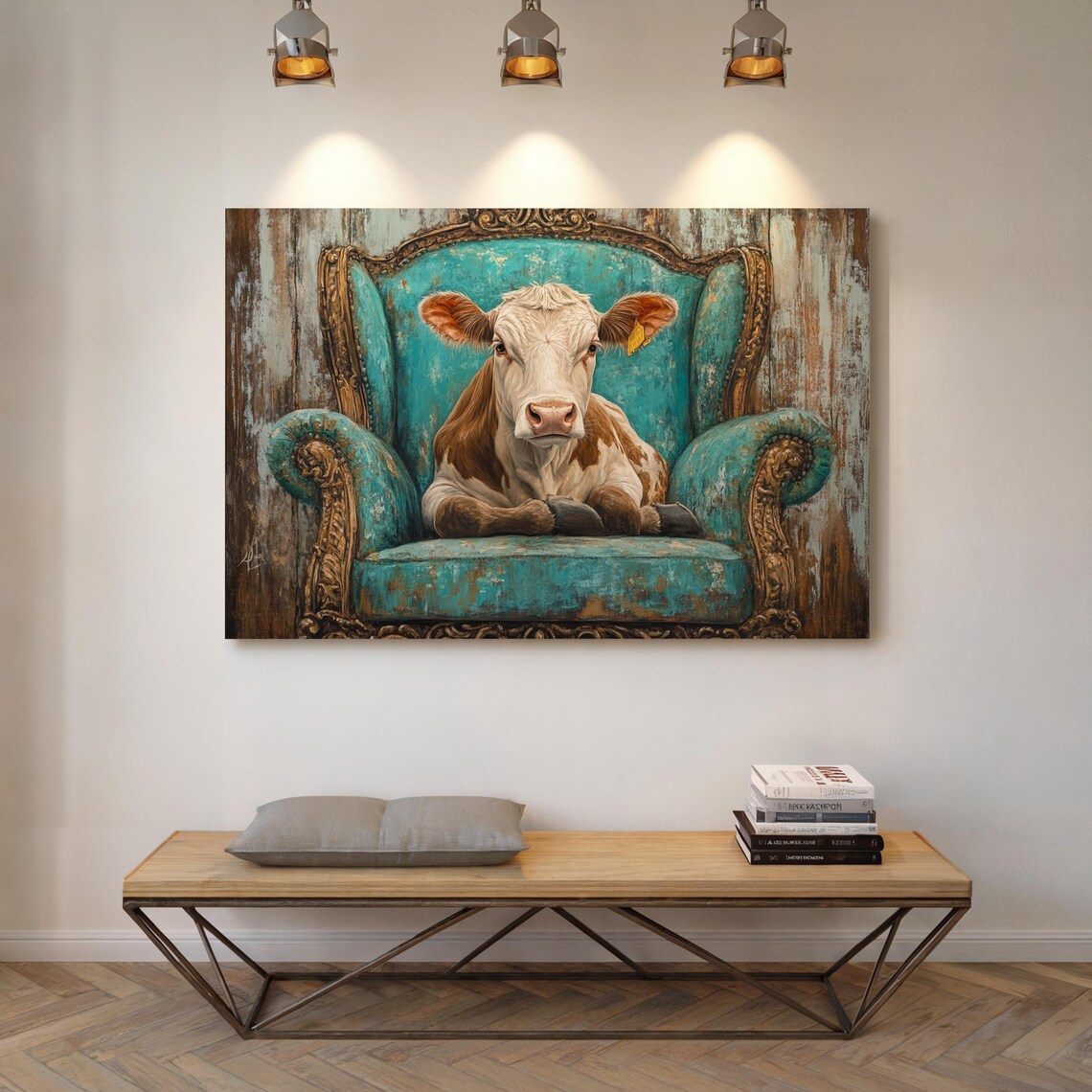 Regal Cow Portrait, Rustic Farmhouse Art Print - Image 4