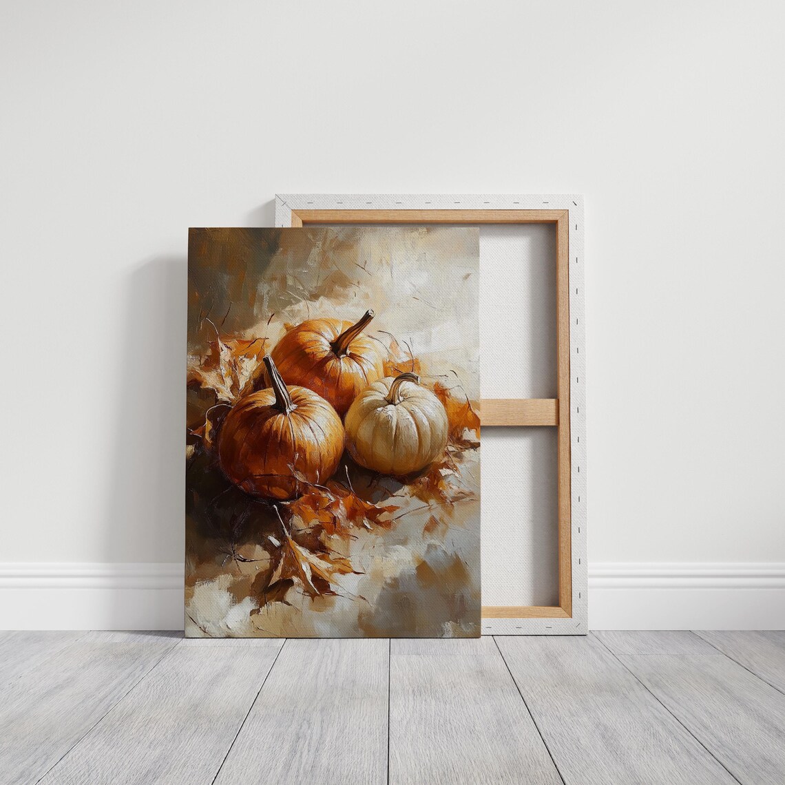 Autumn Pumpkins And Leaves Rustic Fall Art Print - Image 3