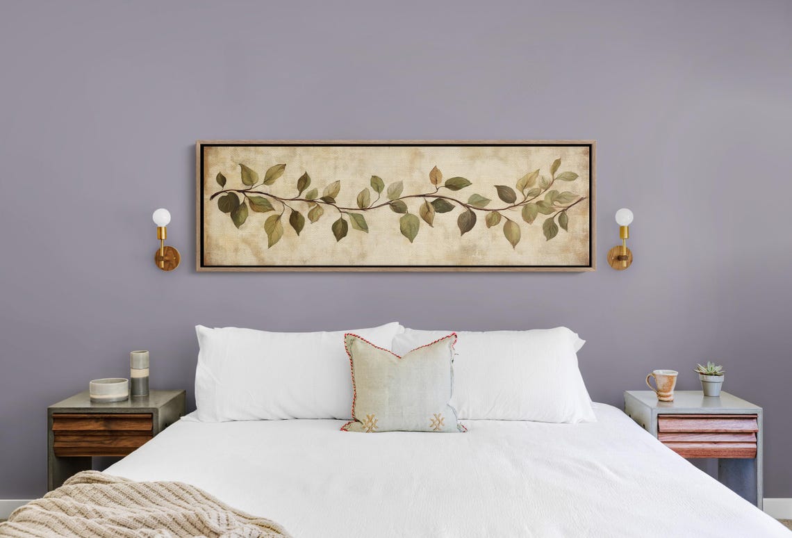Rustic Botanical Leaf Branch On Aged Paper Earthy Panoramic Wall Art - Image 4