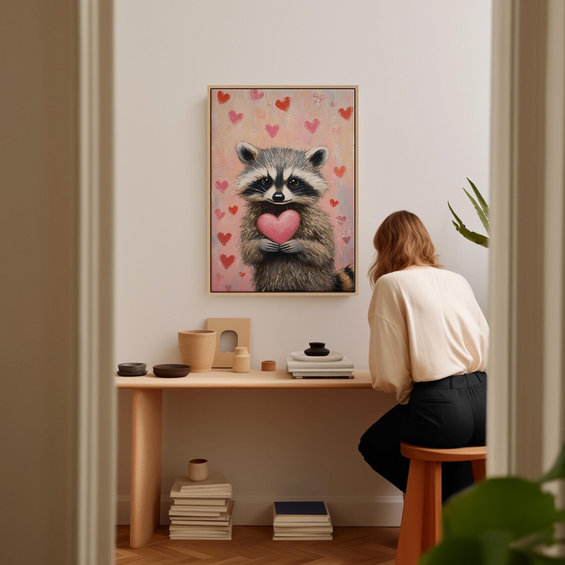 Raccoon Holding Pink Heart Cute Woodland Animal Love Whimsical Poster - Image 5