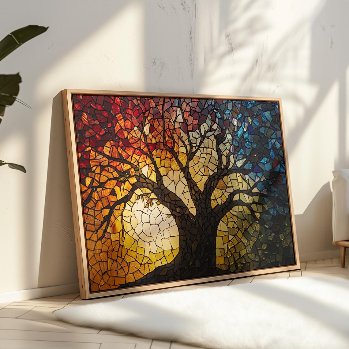 Stained Glass Tree Mosaic With Fiery Sunset Gradient Colors Poster - Image 6