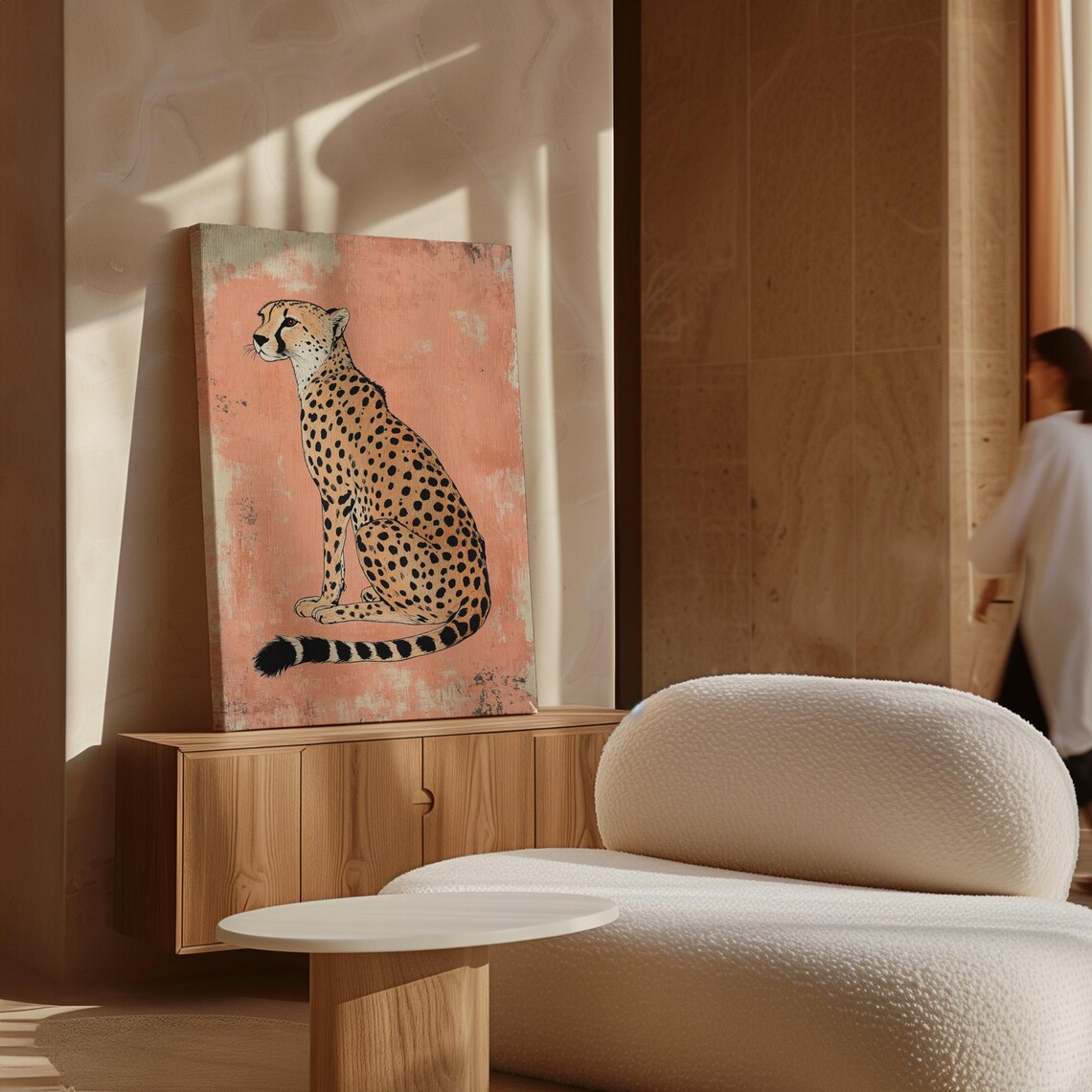 Sitting Cheetah Vintage Safari Illustration Dusty Rose Poster - Image 6