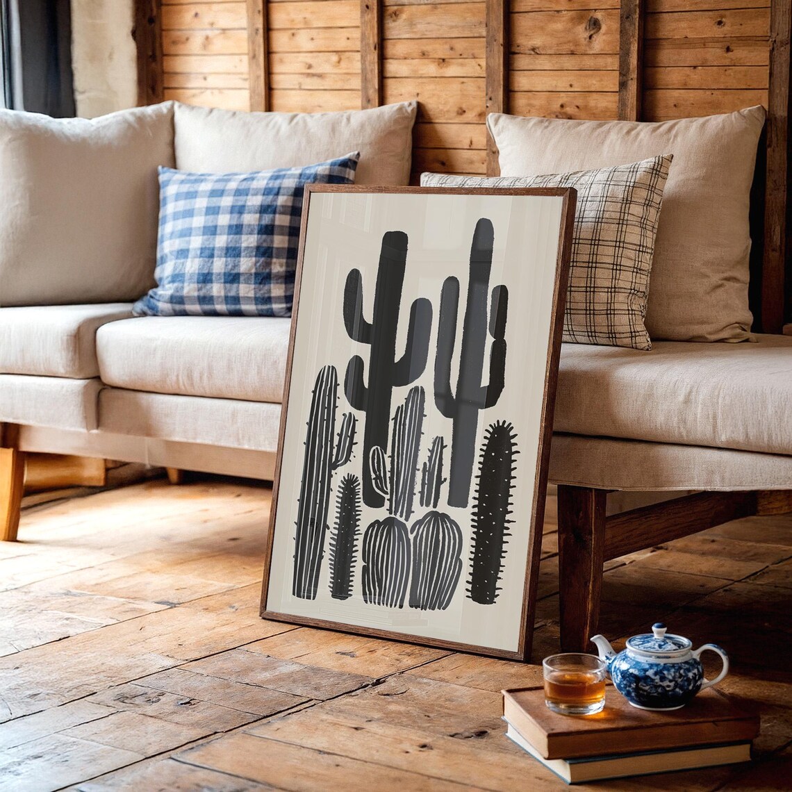 Bold Black Cactus Silhouette Collection Modern Desert Art Poster