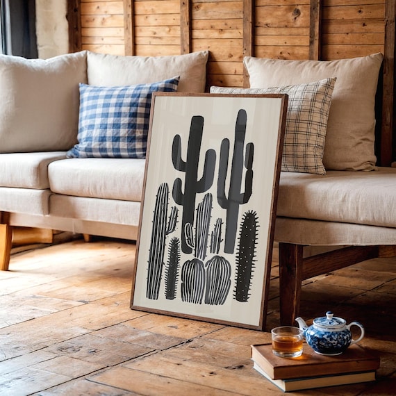 Bold Black Cactus Silhouette Collection Modern Desert Art Poster