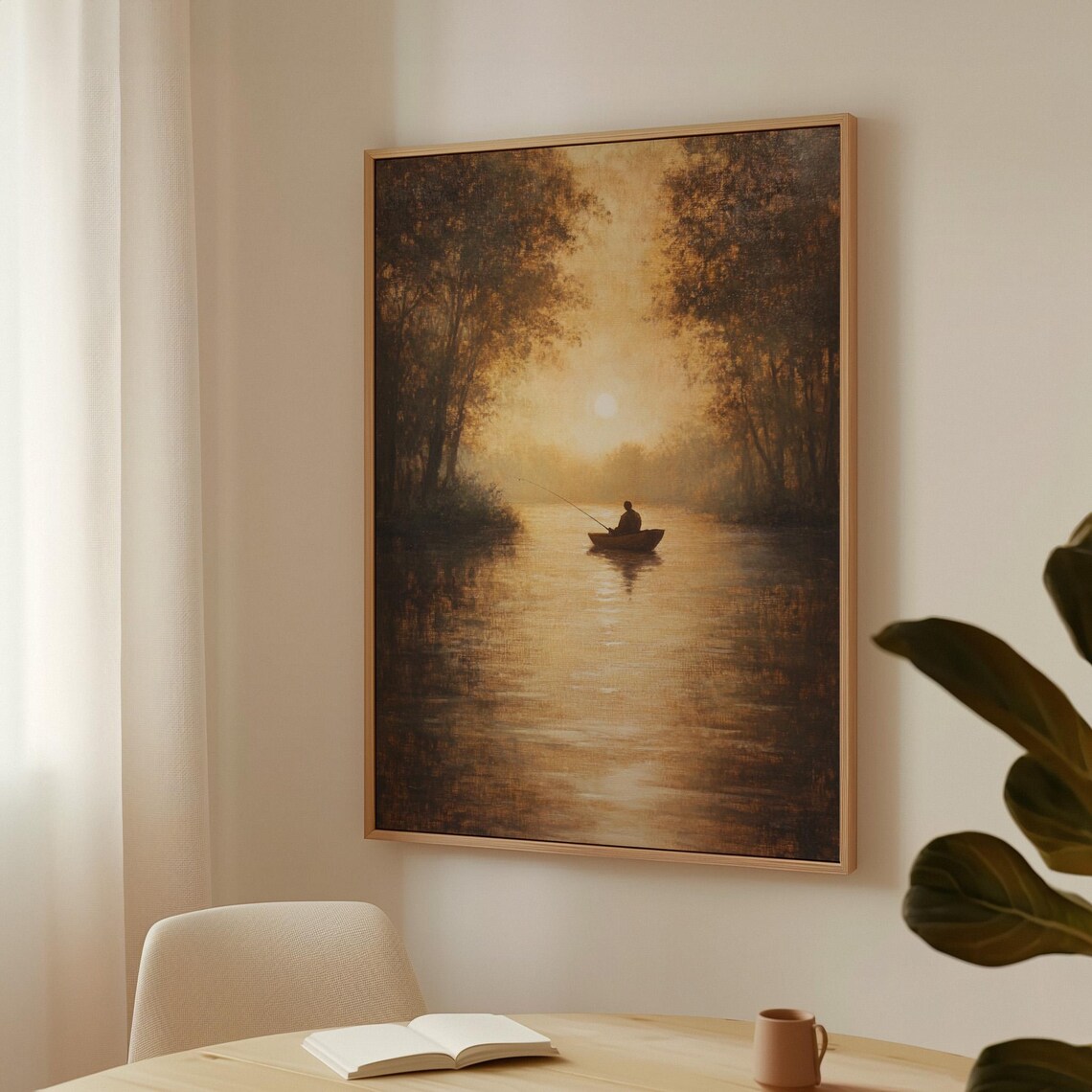 Lone Fisherman In Boat On Misty Golden River At Sunrise Vintage Poster - Image 4
