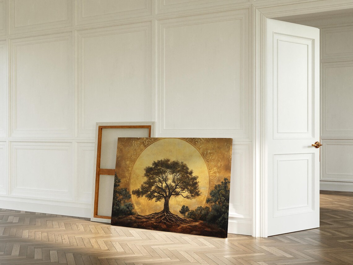 Tree Of Life Silhouette Against Giant Golden Sun Disk Poster - Image 5