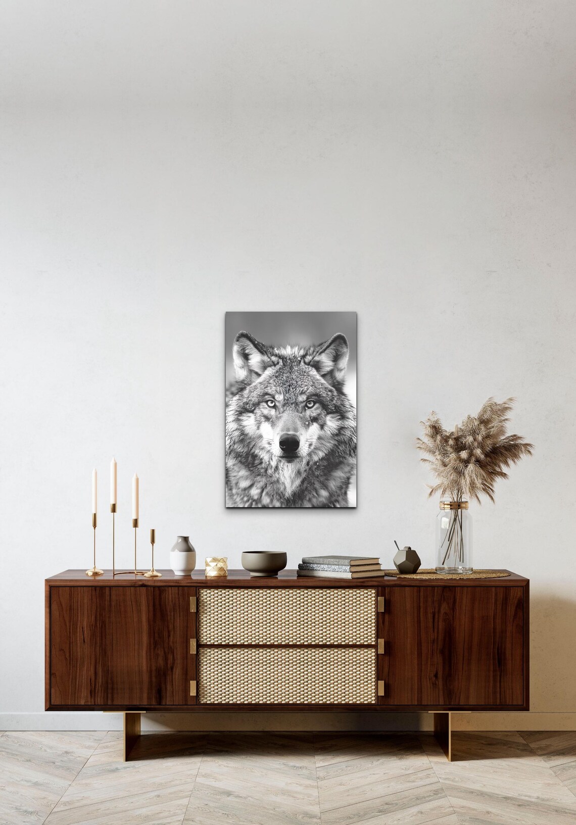 Gray Wolf Face Portrait Black and White Wildlife Photo Art Poster - Image 6