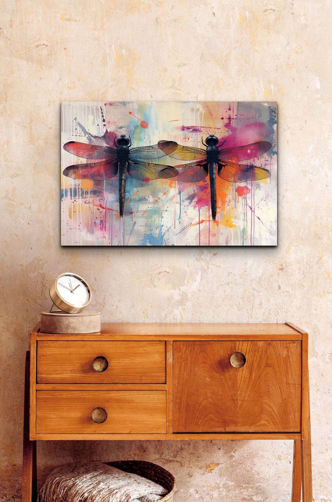 Pair of Colorful Dragonflies Rainbow Wings Pastel Nature Poster - Image 6