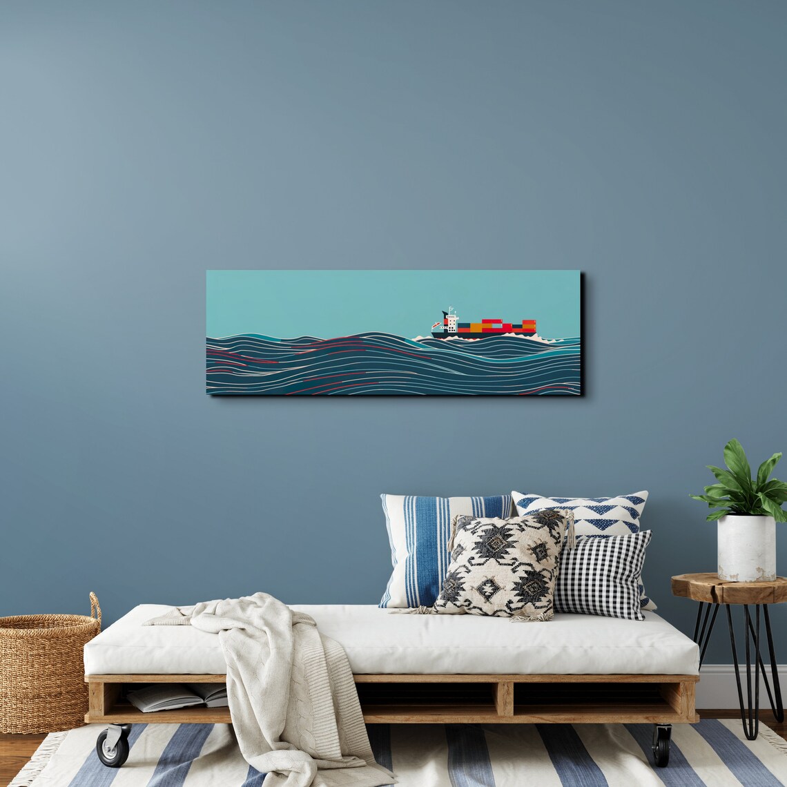 Panoramic Cargo Ship in Ocean, Nautical Art Print - Image 4