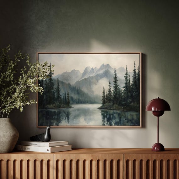 Misty Mountain Lake Landscape Tranquil Pine Forest And Reflections In Calm Waters Serene Nature Canvas Wall Art For Rustic Home Dcor