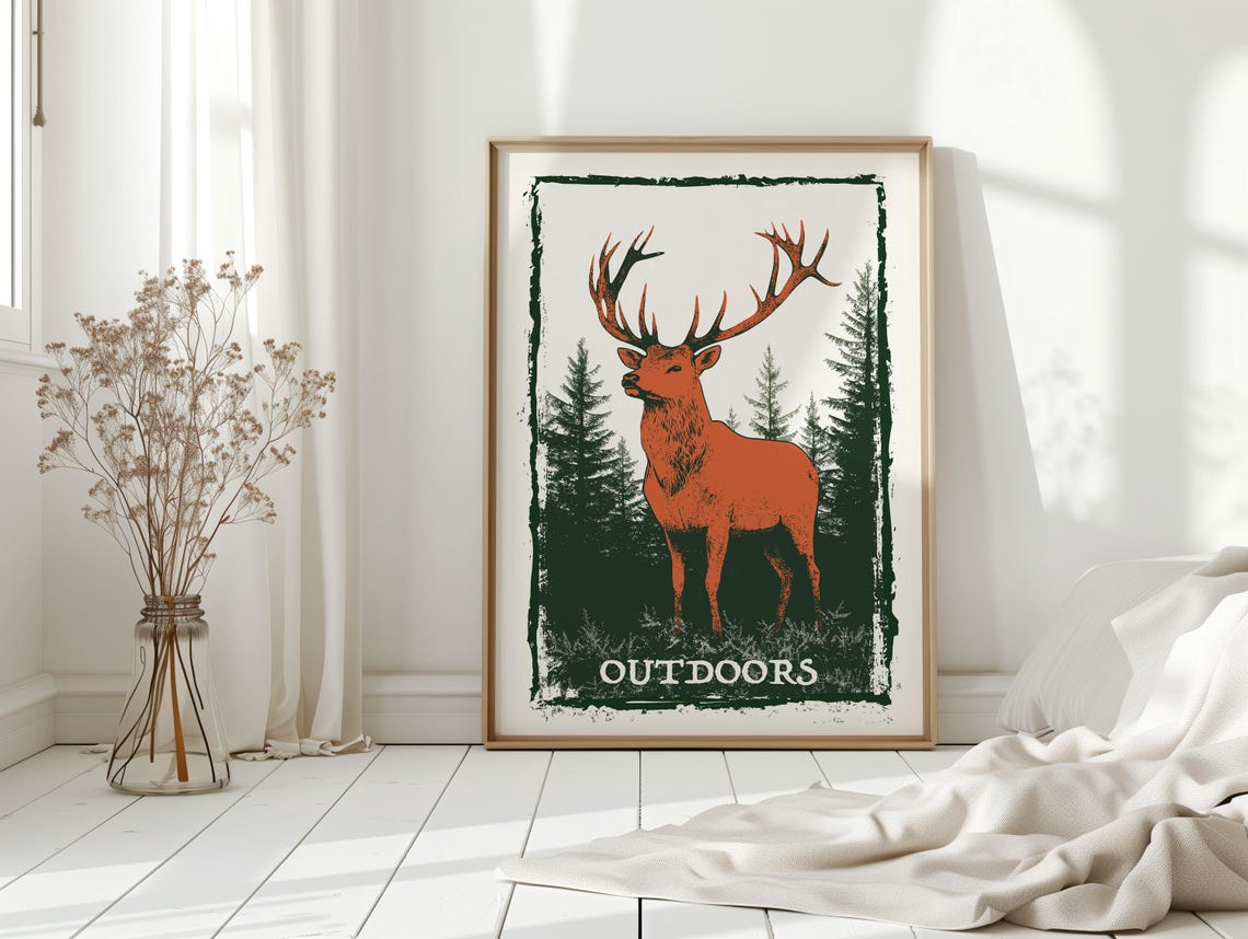 Majestic Stag Outdoors Bold Wildlife Art With Deer In Forest Nature Inspired Art