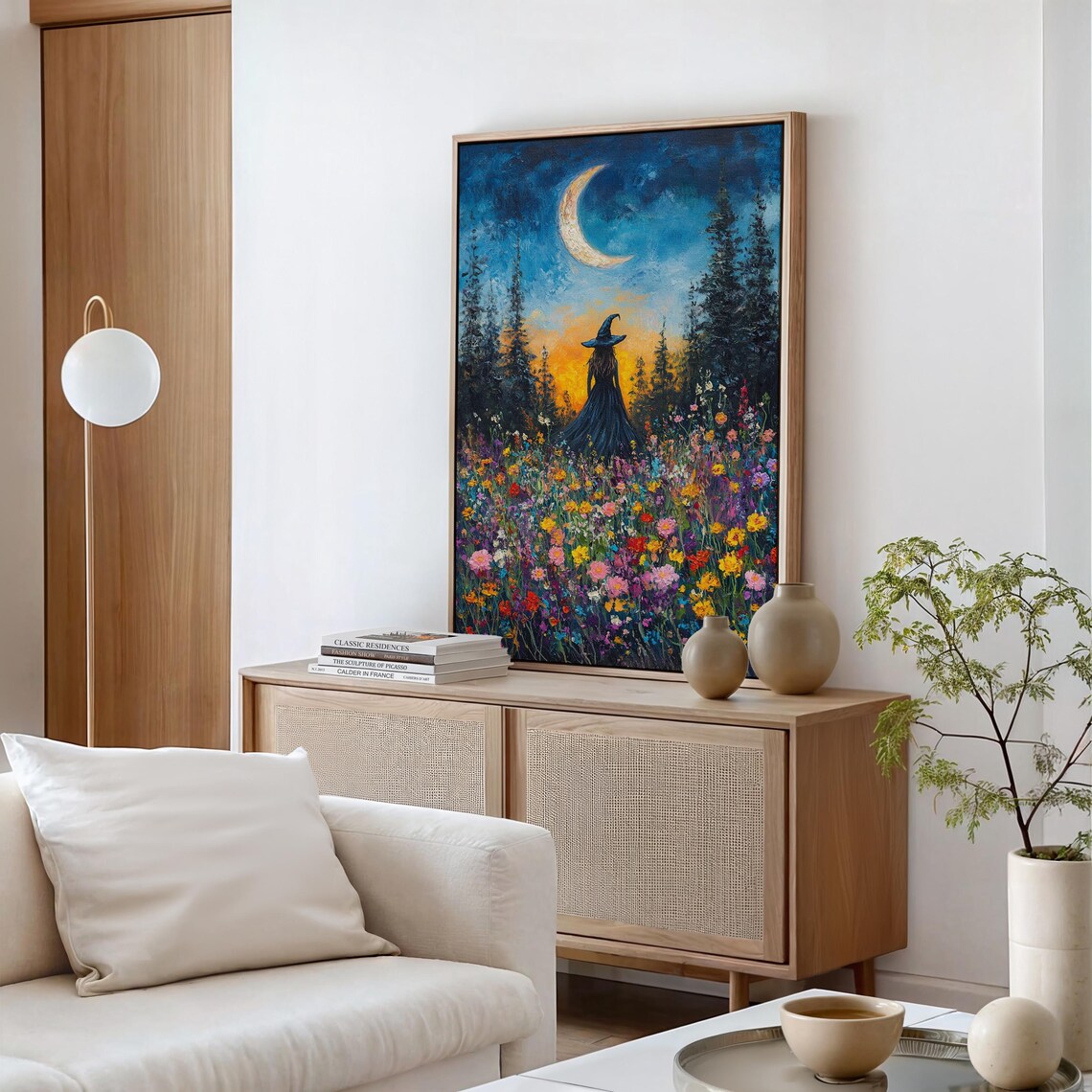 Witch Silhouette Crescent Moon Wildflower Field Enchanting Night Poster - Image 5