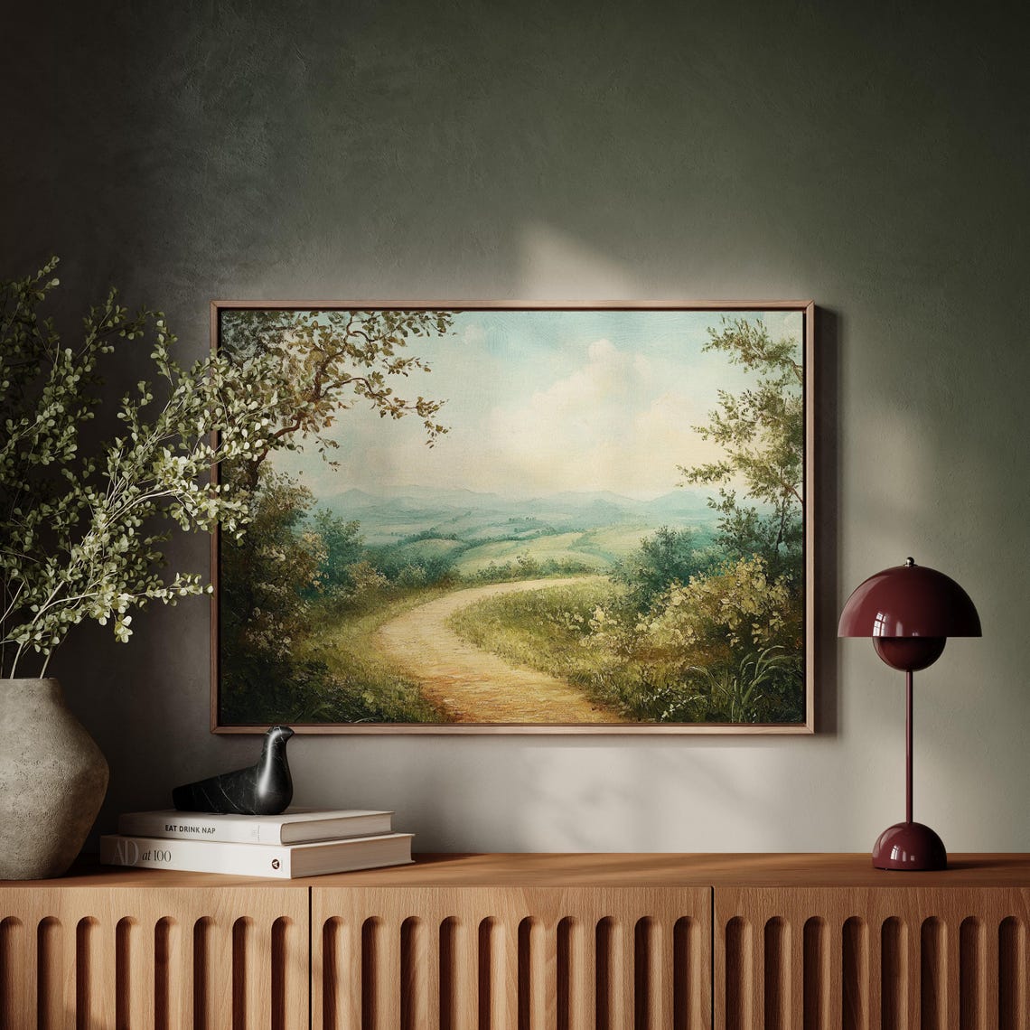 Winding Country Path Rolling Green Hills Vintage Landscape Poster - Image 4