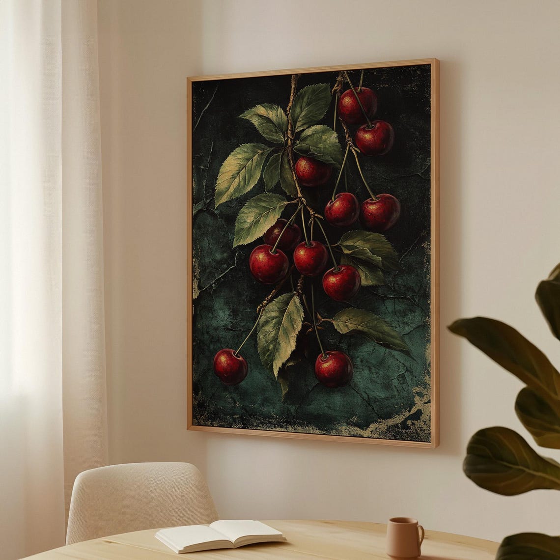 Rustic Cherry Branch Vintage Botanical Dark Teal Kitchen Poster - Image 5
