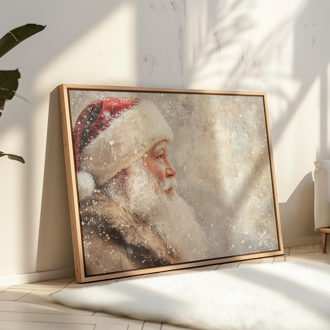 Vintage Santa Claus Profile Snow Portrait Classic Christmas Poster - Image 4