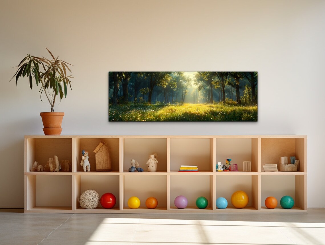 Green Meadow Landscape, Tranquil Forest Panorama - Image 5