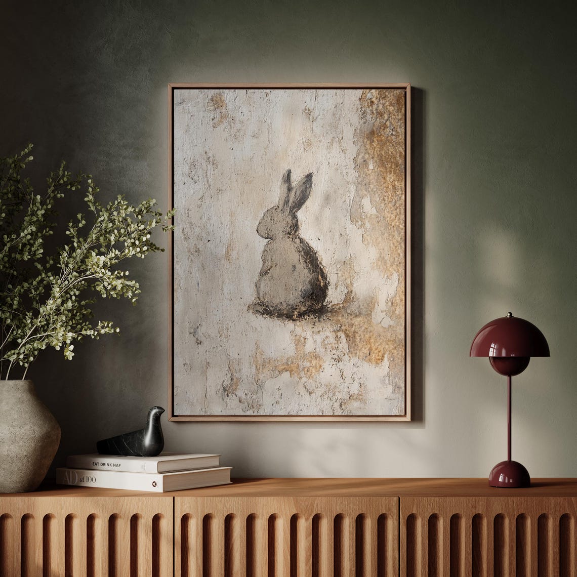Gray Rabbit Silhouette From Behind on Textured Plaster Wall Poster - Image 3