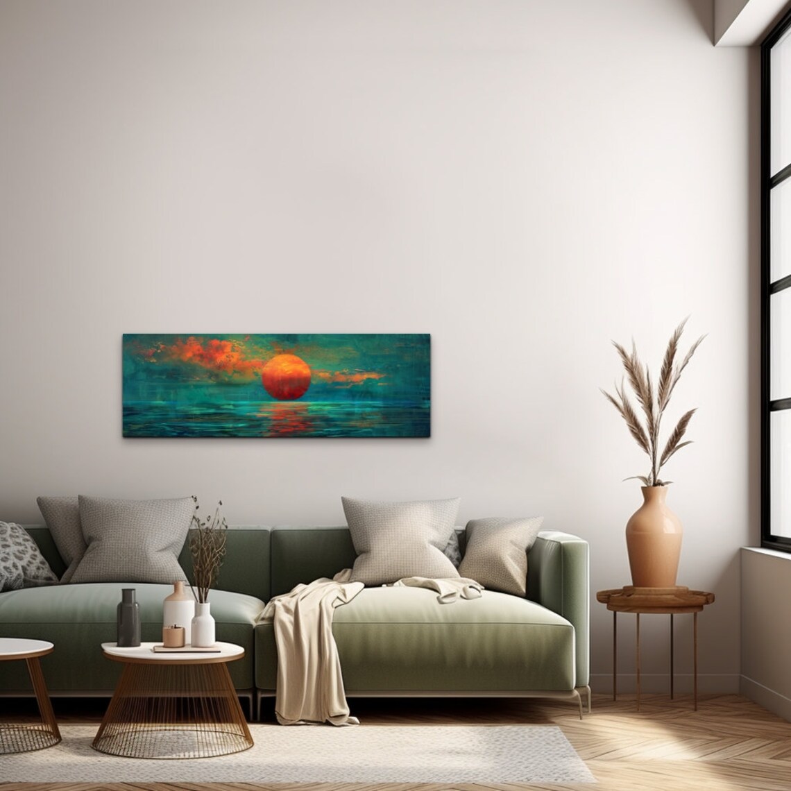 Sunset Over The Emerald Green Ocean, Vintage Painting - Image 7