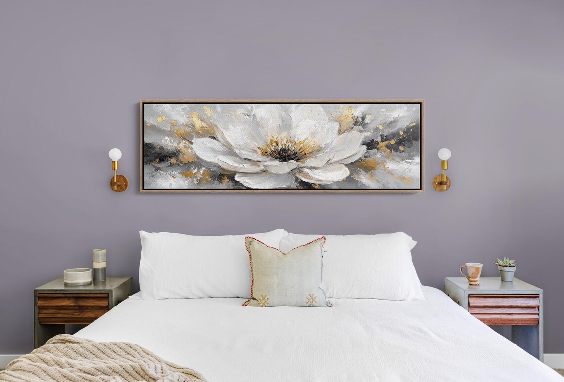 White Magnolia Gold Abstract Floral Gray Textured Modern Art Poster - Image 5