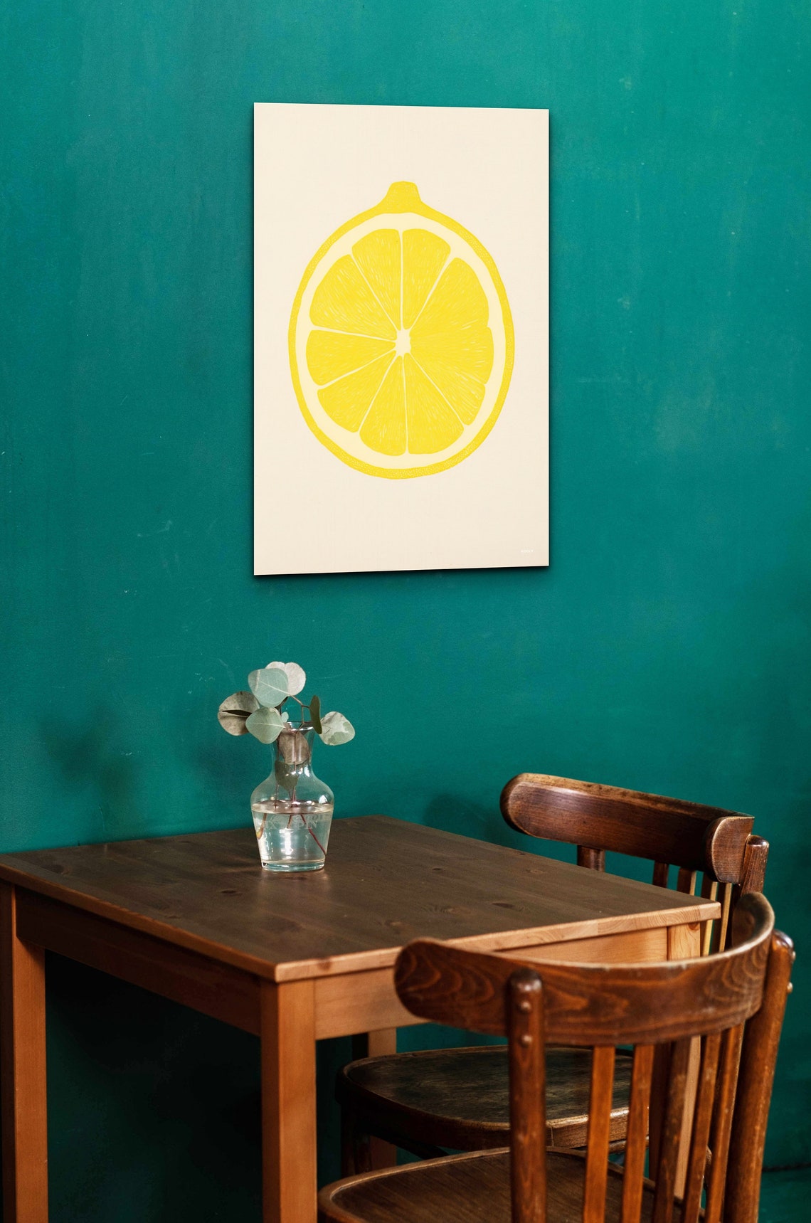 Lemon Half Slice Line Drawing on a Cream Minimalist Background Poster - Image 3