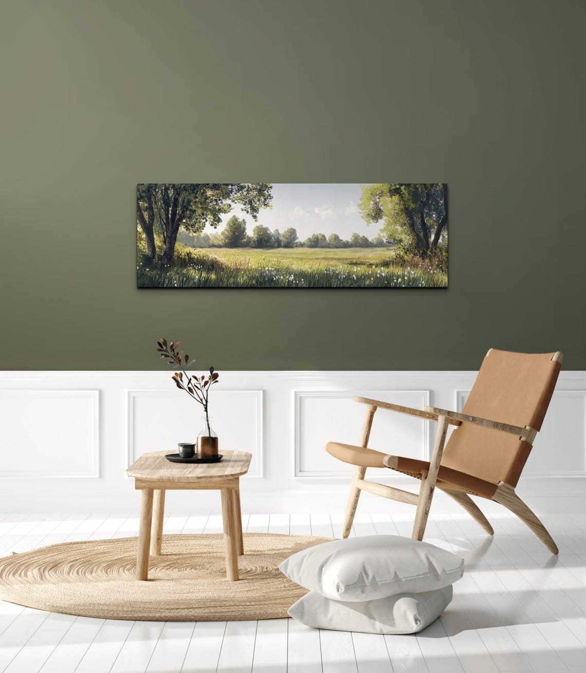 Serene Green Meadow Trees Tall Grass Panoramic Nature Poster - Image 4