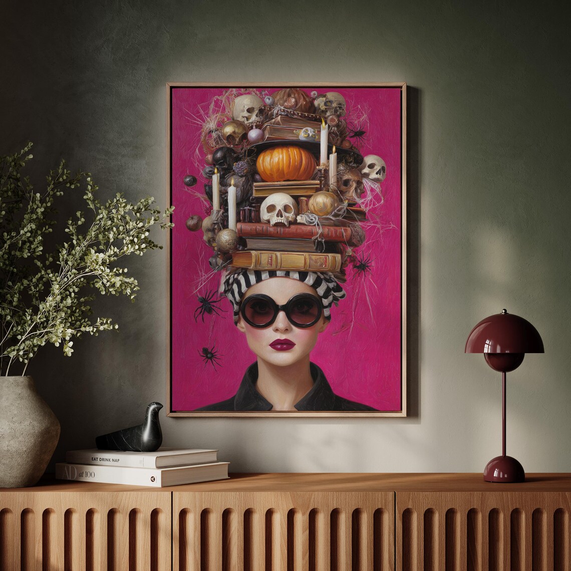 Woman With Towering Halloween Headdress Haute Couture Fashion Pink Wall Art