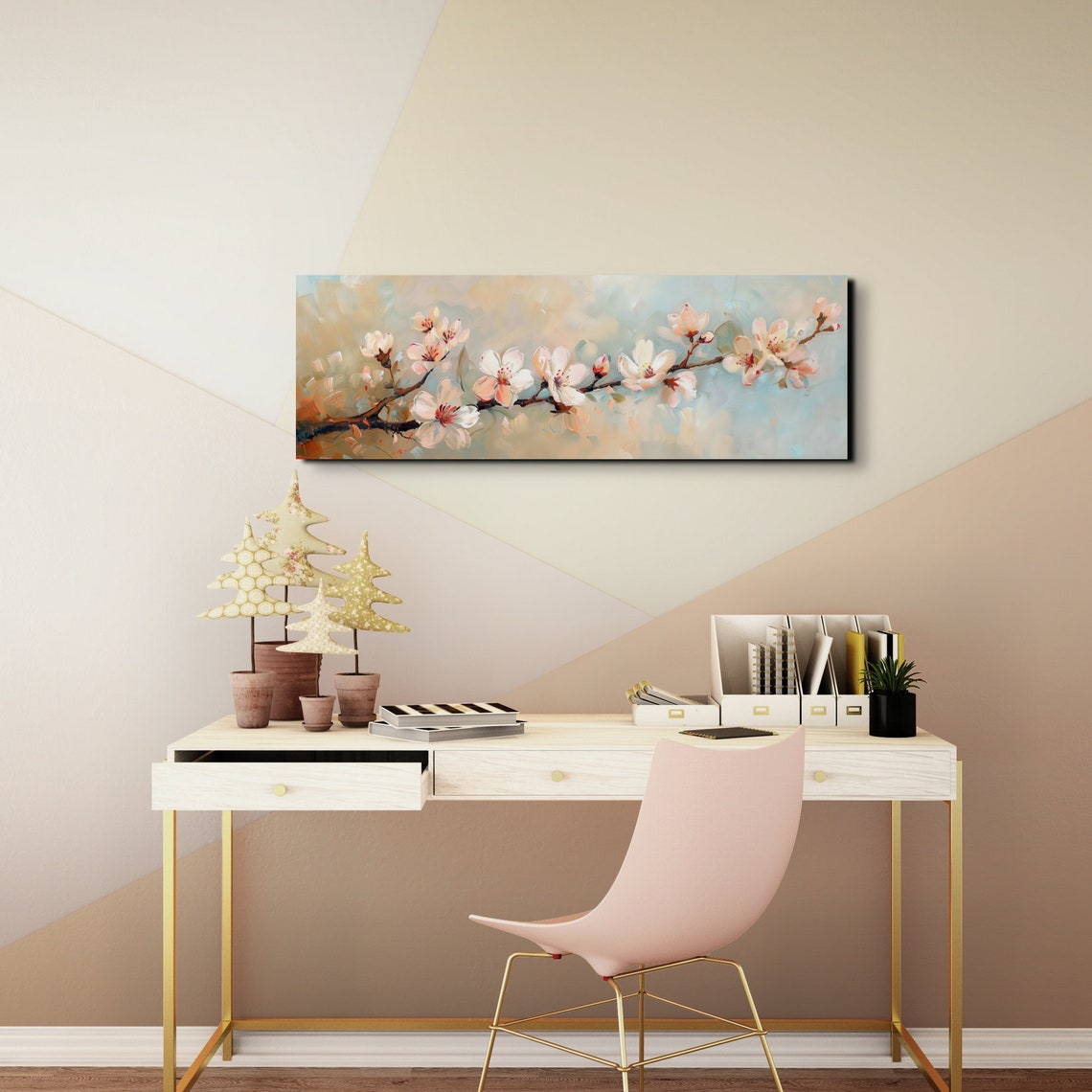 Delicate White Cherry Blossom Branch Impressionist Floral Art Poster - Image 6