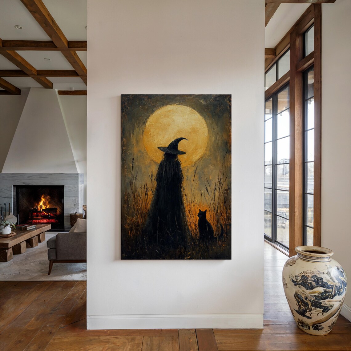 Full Moon Witch And Black Cat, Halloween Art Print - Image 4