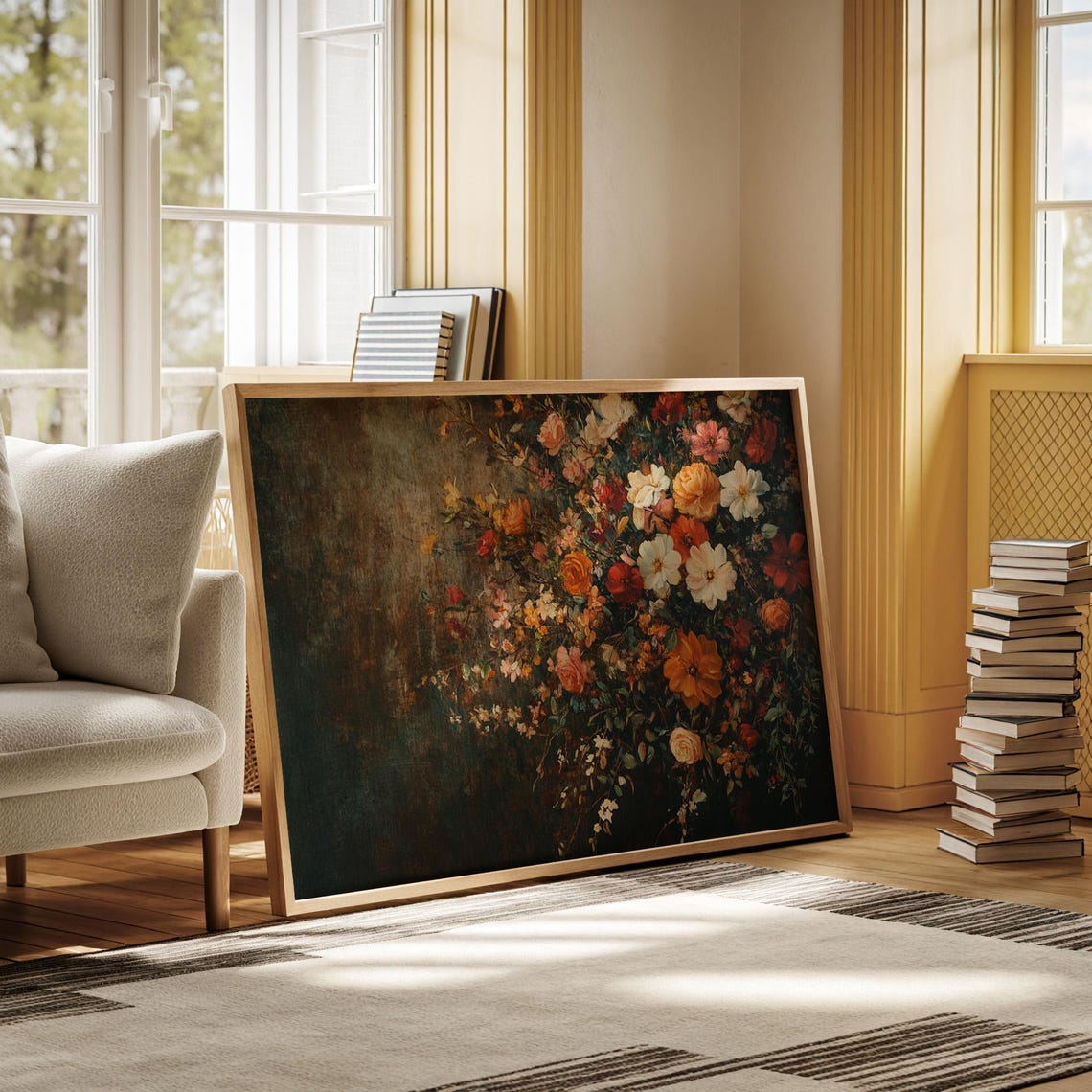 Vibrant Floral Bouquet Dark Moody Vintage Botanical Wall Art - Image 5
