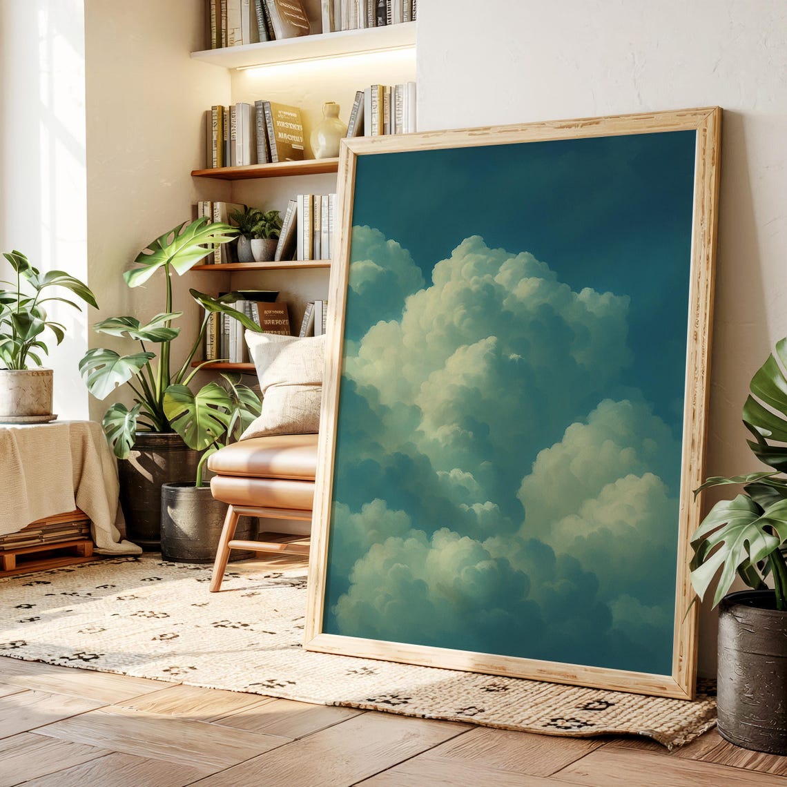 Moody Teal Cloudscape Print with Towering Billowing Cloud Formations