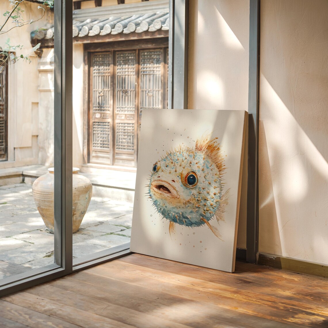 Whimsical Watercolor Pufferfish, Nautical Art Print - Image 2