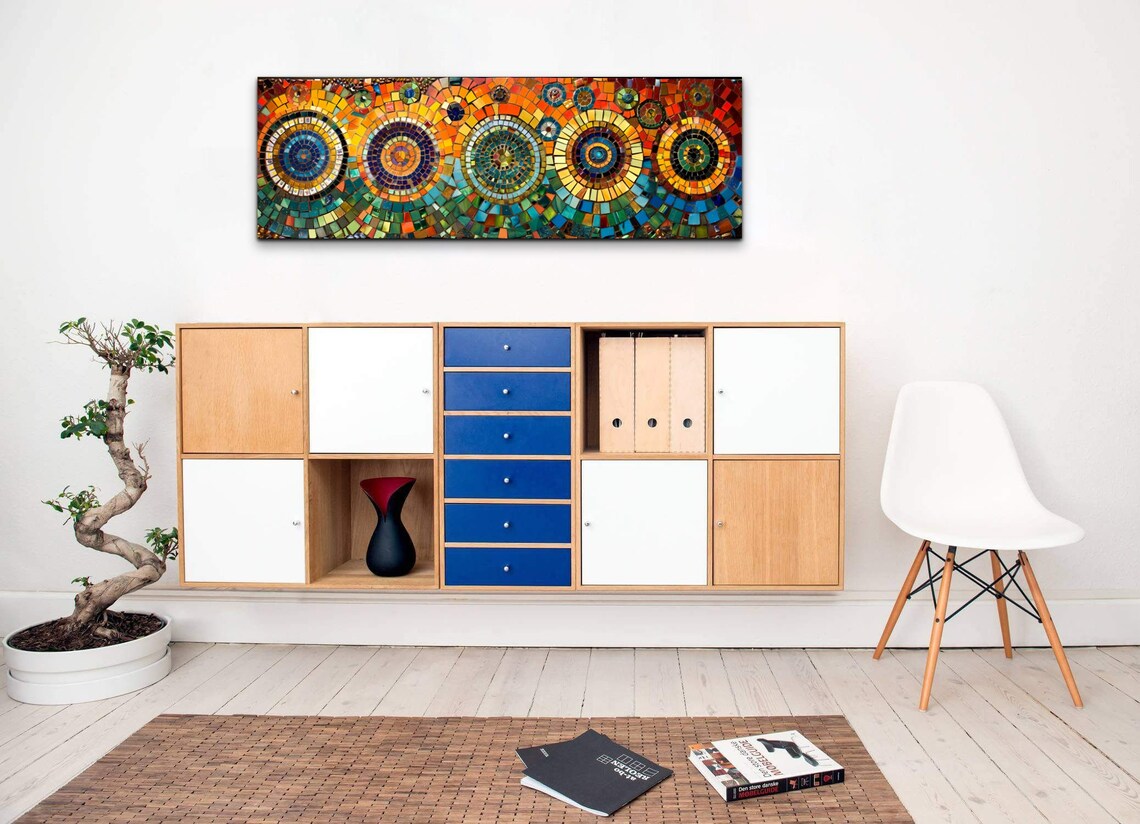 Colorful Mosaic Style Mid-Century Panoramic Art - Image 3