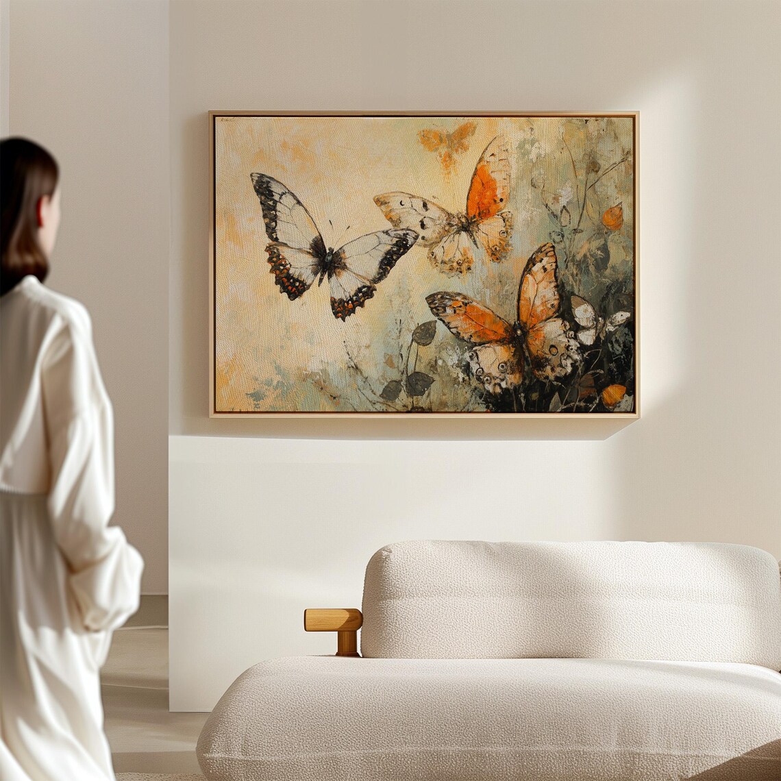 Three Butterflies on Textured Cream Canvas Vintage Nature Poster - Image 4