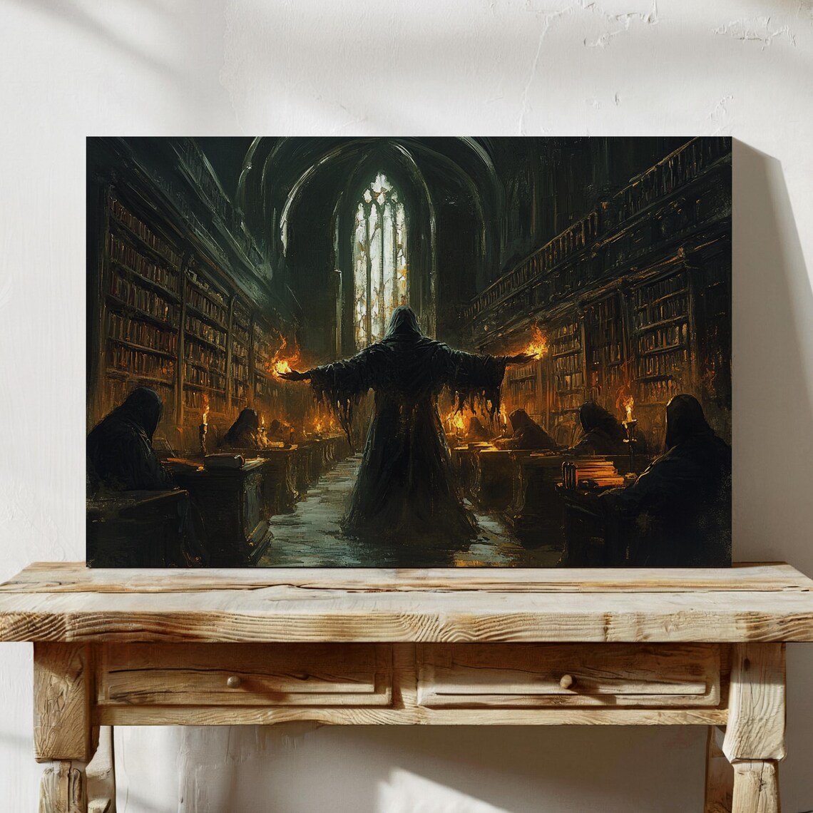 Dark Sorcerer in Gothic Library, Fantasy Art Print - Image 4