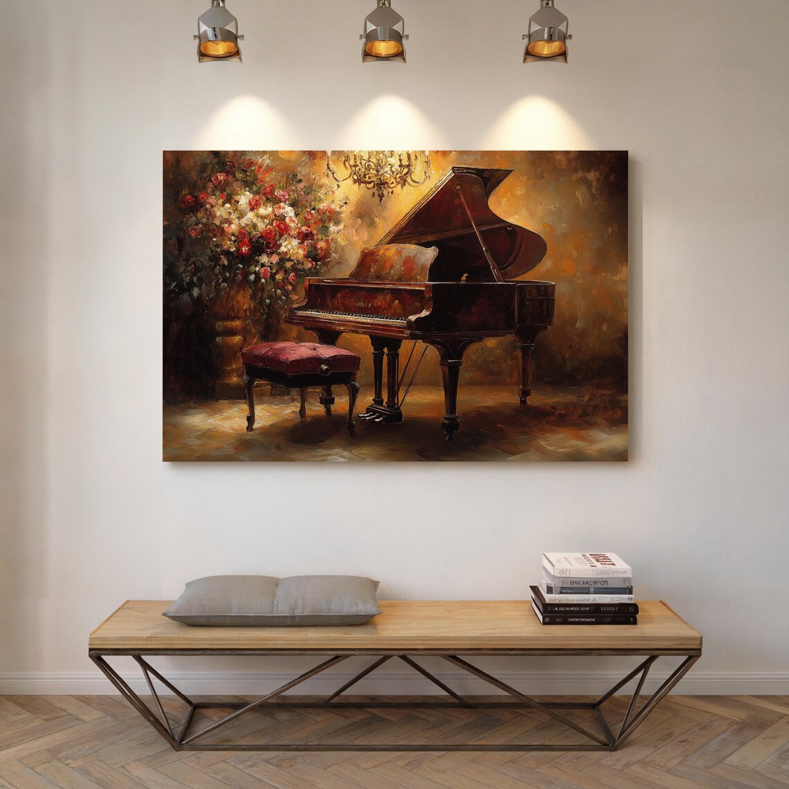 Antique Grand Piano With Red Roses Warm Vintage Romantic Music Poster - Image 4