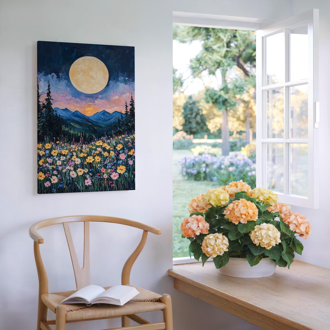 Moonlit Wildflower Meadow Vibrant Night Landscape Full Moon Poster - Image 5