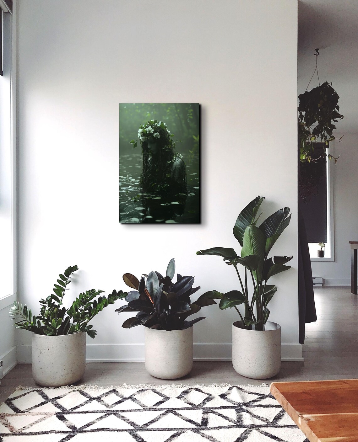 Woodland Water Spirit with Leaf Crown Dark Forest Wall Poster - Image 4