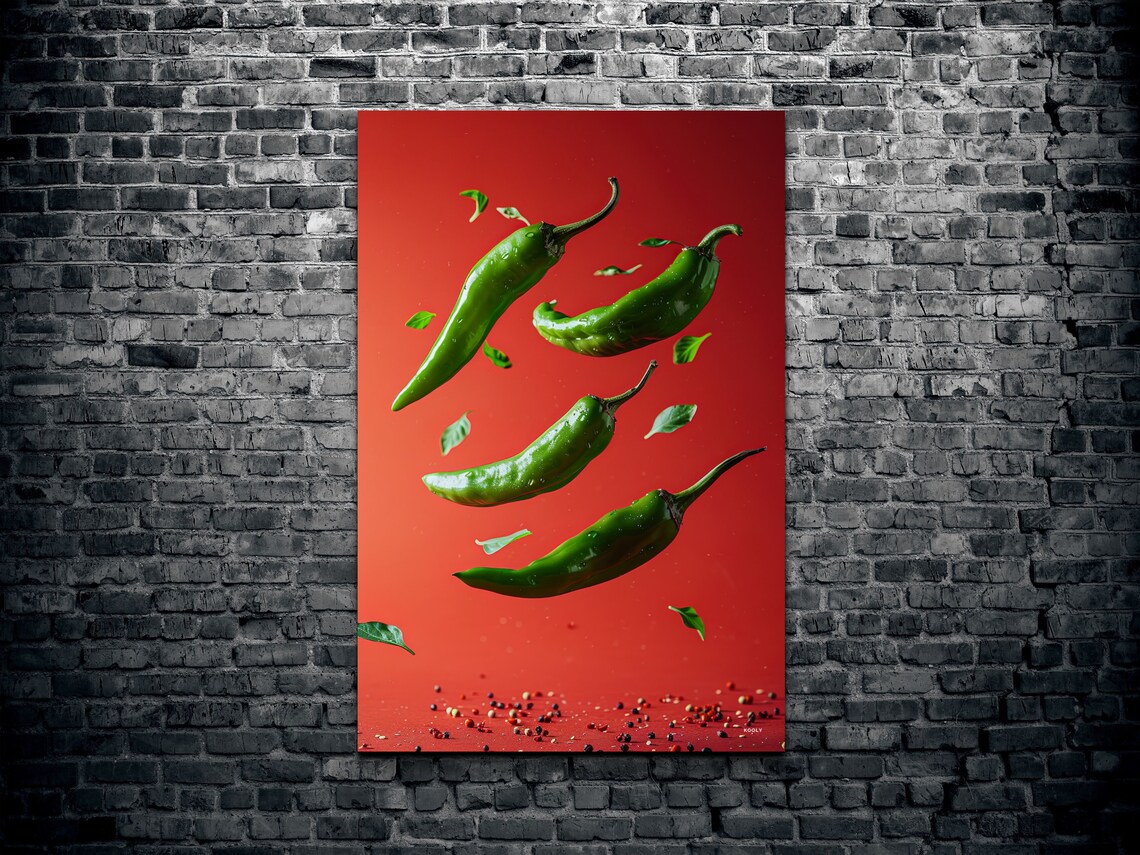 Green Chili Peppers Kitchen Food Art Print - Image 2