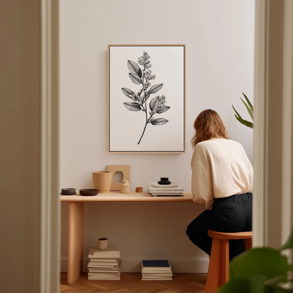 Detailed Shaded Botanical Leaf And Bud Ink Illustration Poster - Image 4