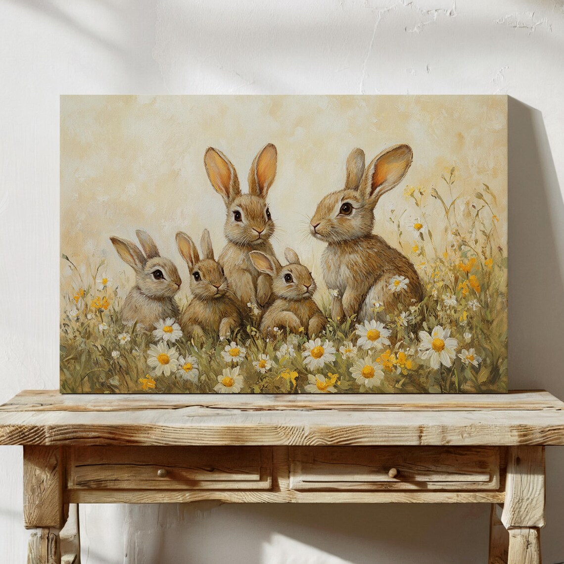 Adorable Rabbit Family Wildflower Meadow Art Print - Image 3