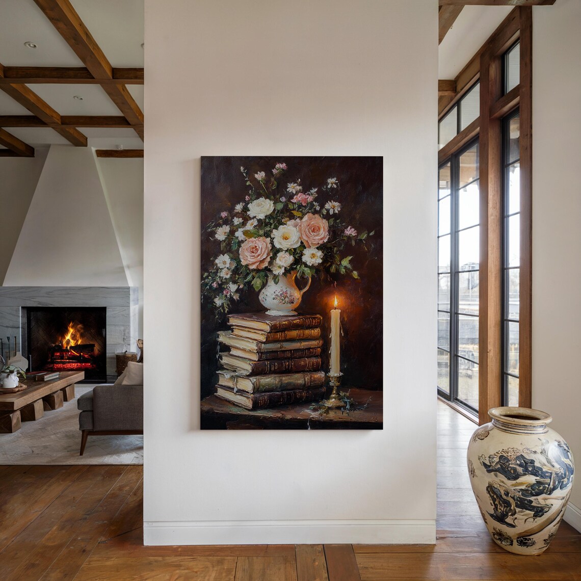 Vintage Roses and Candlelight Floral Bouquet on Antique Books Poster - Image 5
