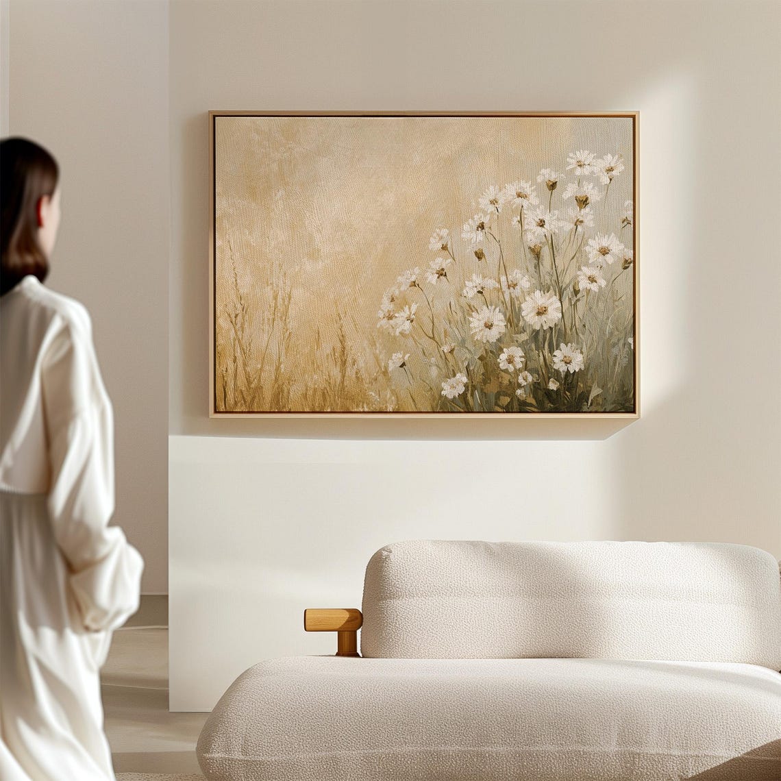 White Wildflowers Beige Minimalist Floral Botanical Wall Art - Image 7
