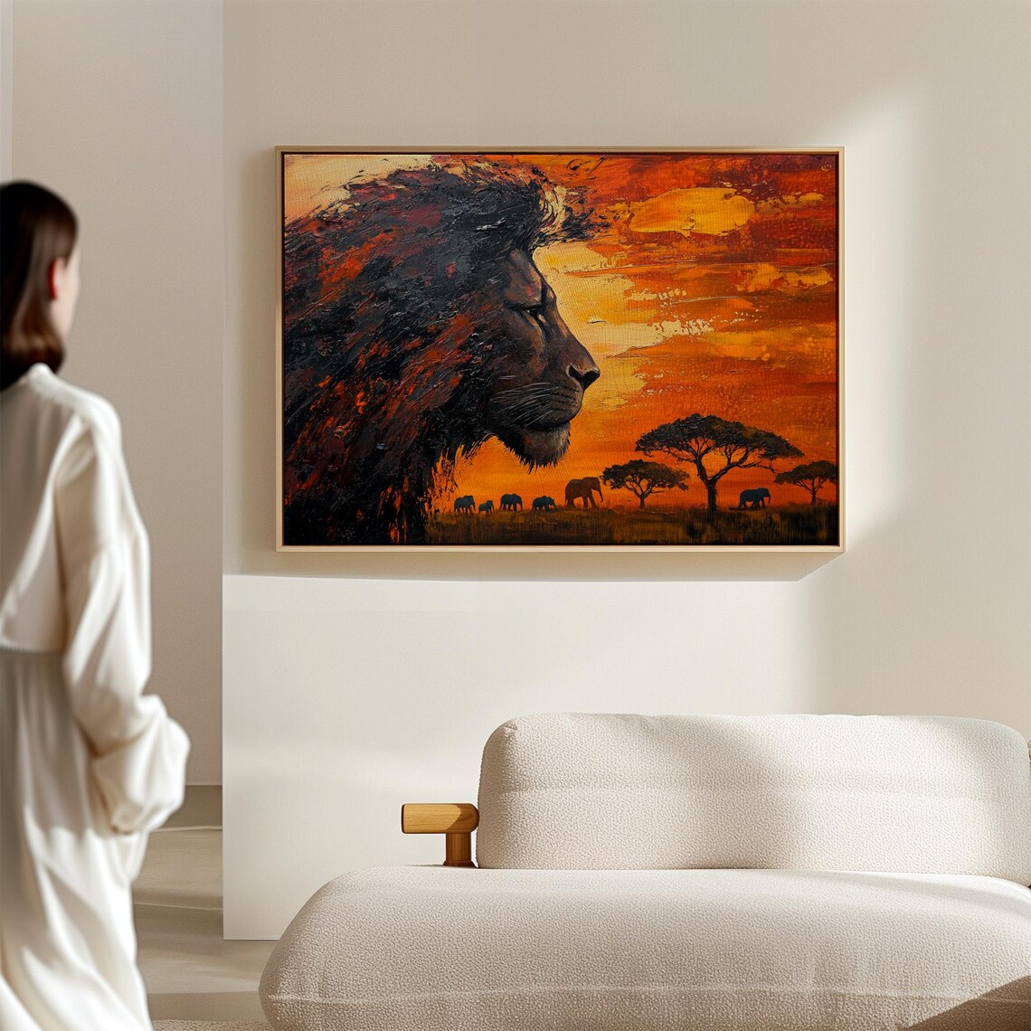 Majestic Lion Sunset African Wildlife Elephants Savannah Safari Poster - Image 7